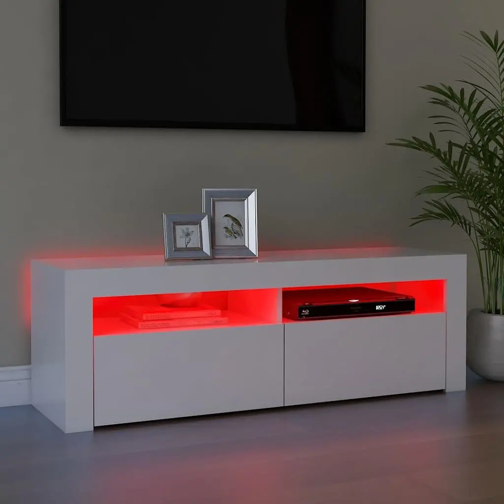 TV Stand Unit White Storage Cabinet RGB LED Lights 120x35x40cm