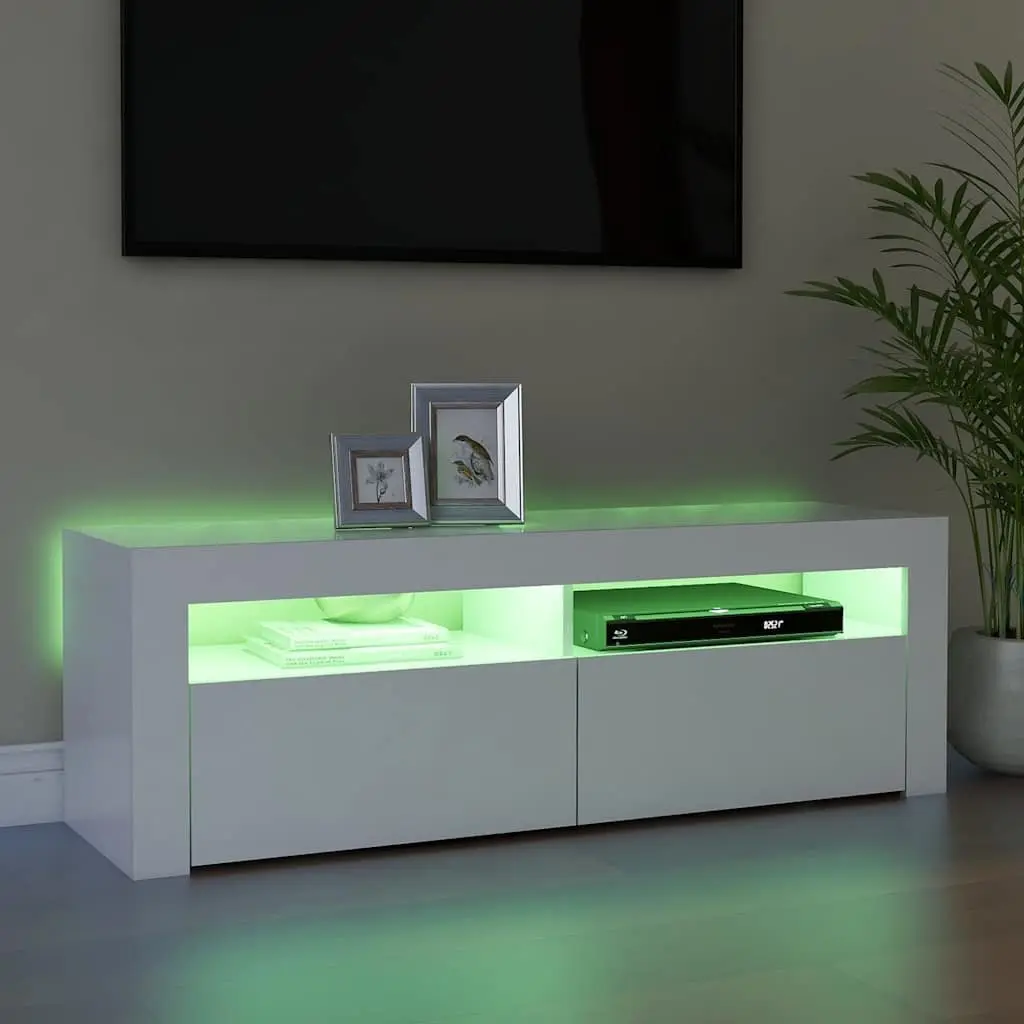 TV Stand Unit White Storage Cabinet RGB LED Lights 120x35x40cm