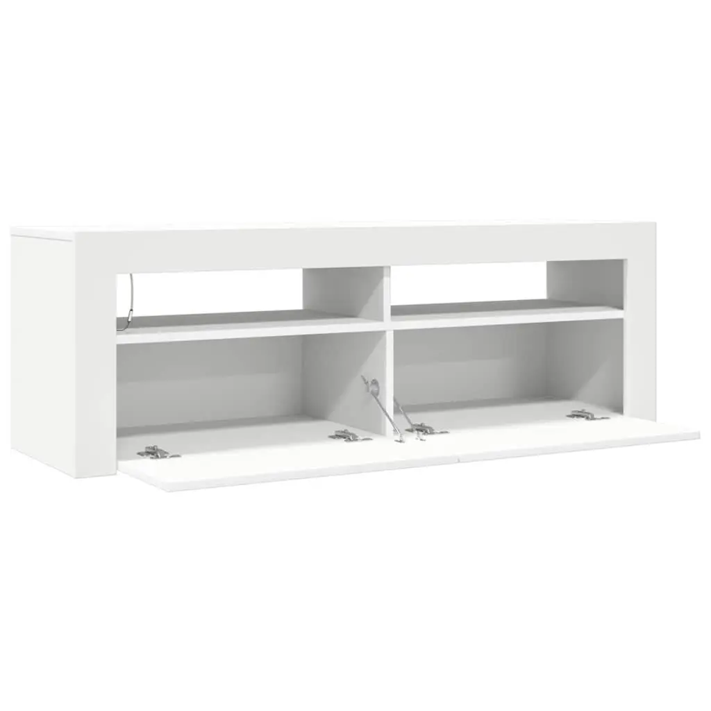 TV Stand Unit White Storage Cabinet RGB LED Lights 120x35x40cm