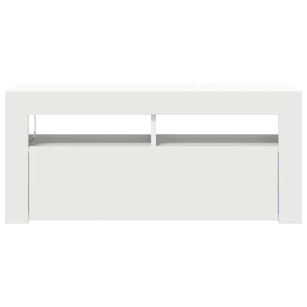TV Cabinet White LED Lights Storage Unit Modern Media Console Entertainment