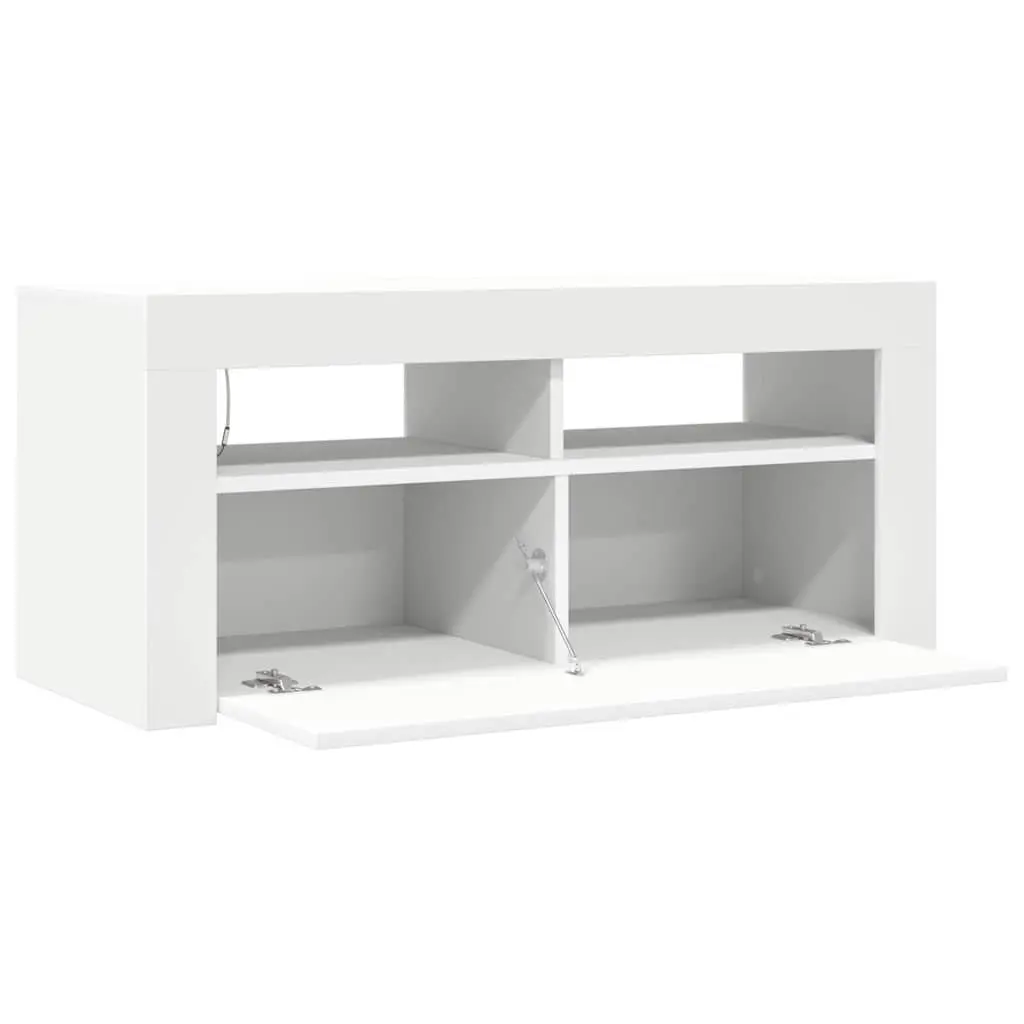 TV Cabinet White LED Lights Storage Unit Modern Media Console Entertainment