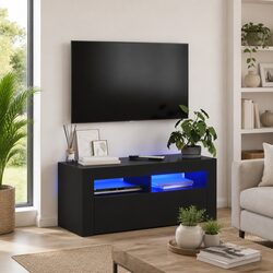 Black TV Cabinet with LED Lighting for Home Use