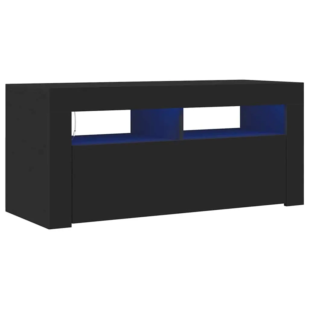 TV Cabinet Black LED Lights Modern Entertainment Unit Storage Display Shelf 90 x 35 x 40 cm