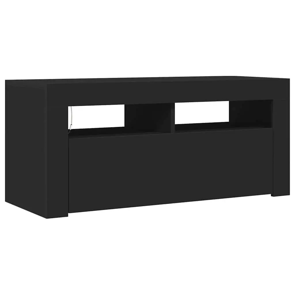 TV Cabinet Black LED Lights Modern Entertainment Unit Storage Display Shelf 90 x 35 x 40 cm