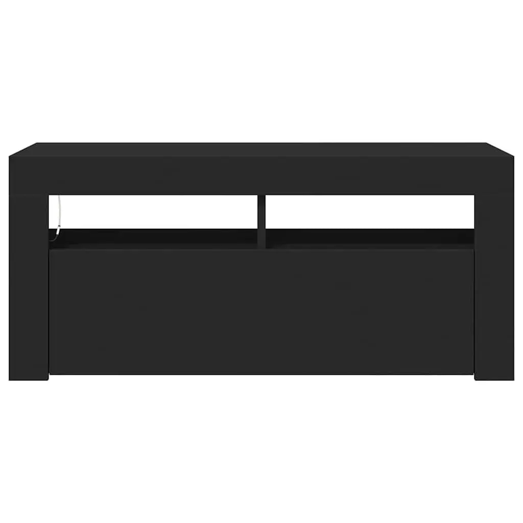 TV Cabinet Black LED Lights Modern Entertainment Unit Storage Display Shelf 90 x 35 x 40 cm