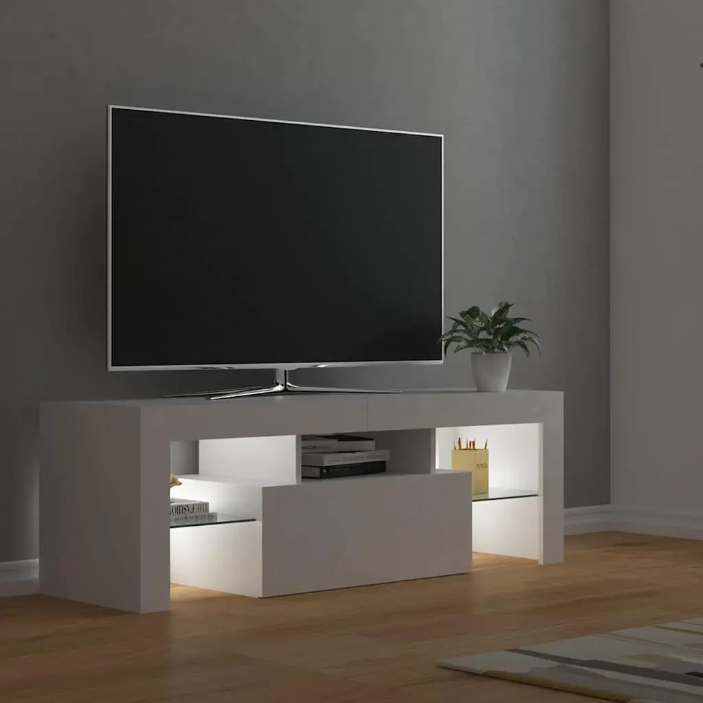 TV Cabinet Modern White RGB LED Lights Storage Unit 120 x 35 x 40 cm