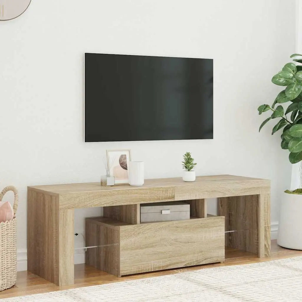 TV Stand Engineered Wood Sonoma Oak RGB LED Lighting 120x35x40cm Media Storage