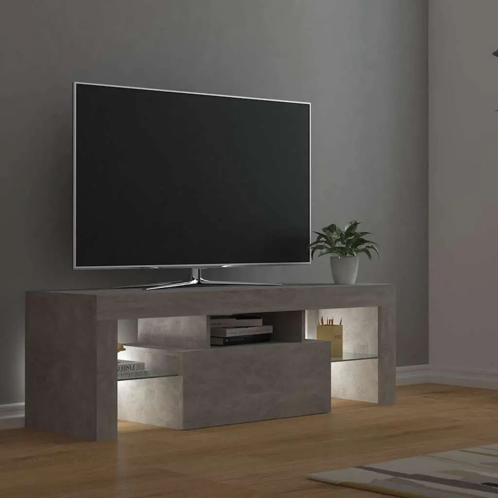 Grey Media Storage TV Cabinet with LED Lighting 120L x 35W x 40H cm