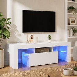 Practical White TV Cabinet with LED Lights for Home Use