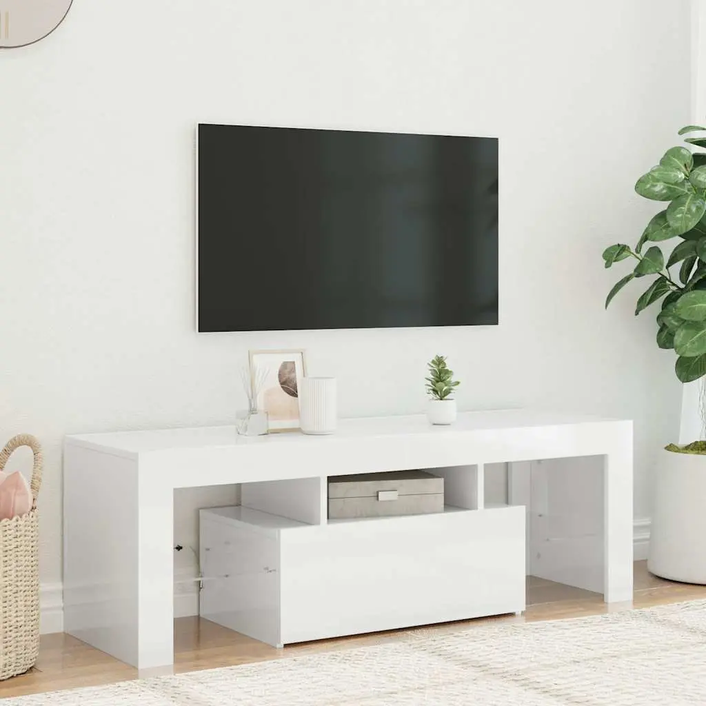 TV Cabinet High Gloss White RGB LED Lights Modern Media Stand Storage Unit 120 x 35 x 40 cm
