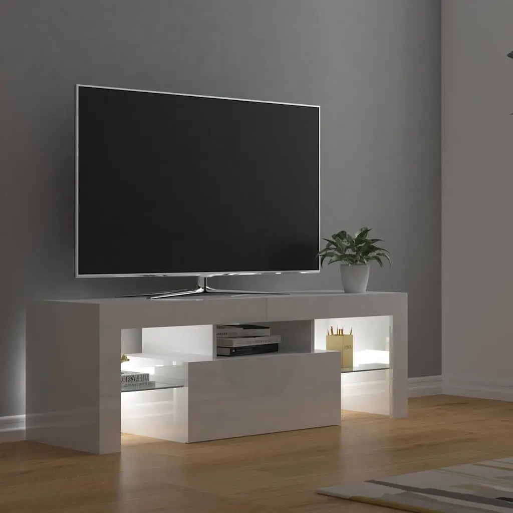 TV Cabinet High Gloss White RGB LED Lights Modern Media Stand Storage Unit 120 x 35 x 40 cm