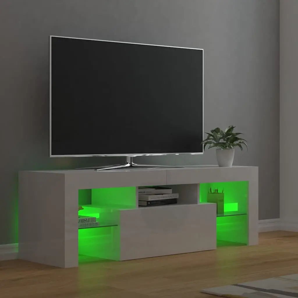 TV Cabinet High Gloss White RGB LED Lights Modern Media Stand Storage Unit 120 x 35 x 40 cm