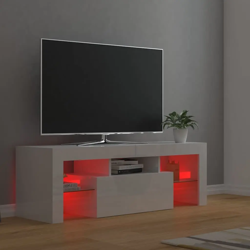 TV Cabinet High Gloss White RGB LED Lights Modern Media Stand Storage Unit 120 x 35 x 40 cm