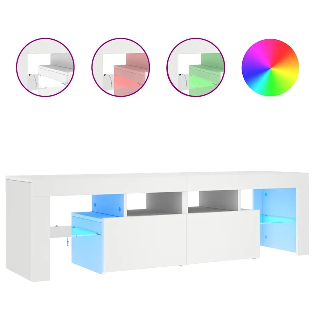 TV Cabinet with RGB LED Lights Modern Media Stand Storage Unit White 140cm
