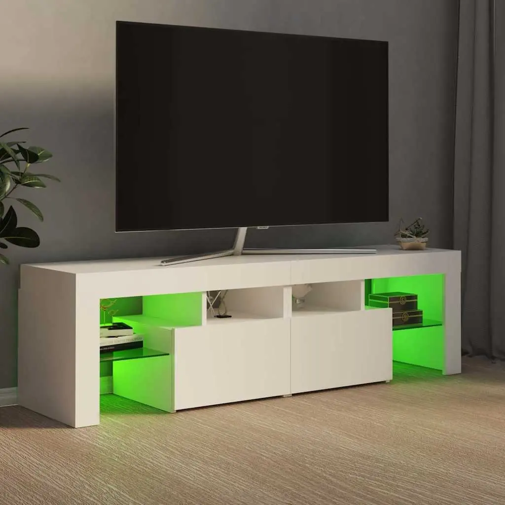 TV Cabinet with RGB LED Lights Modern Media Stand Storage Unit White 140cm