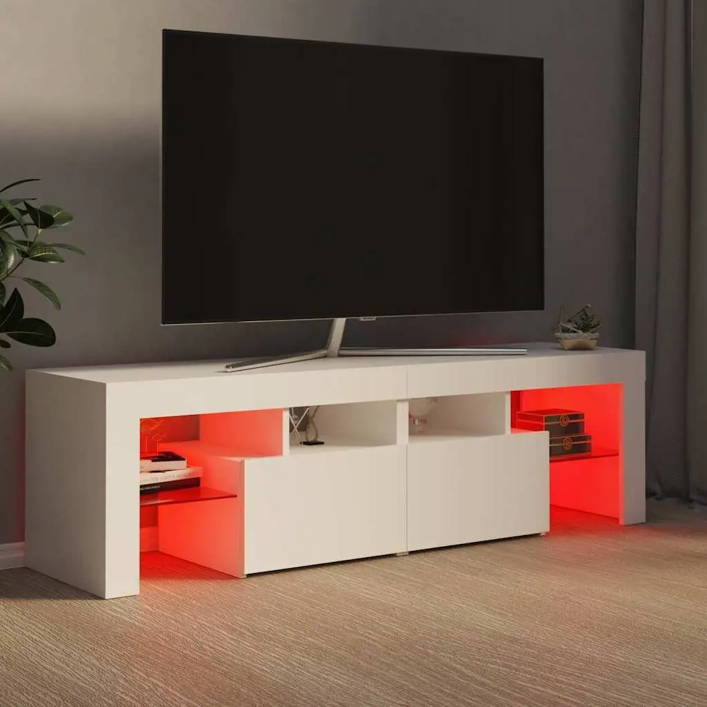 TV Cabinet with RGB LED Lights Modern Media Stand Storage Unit White 140cm