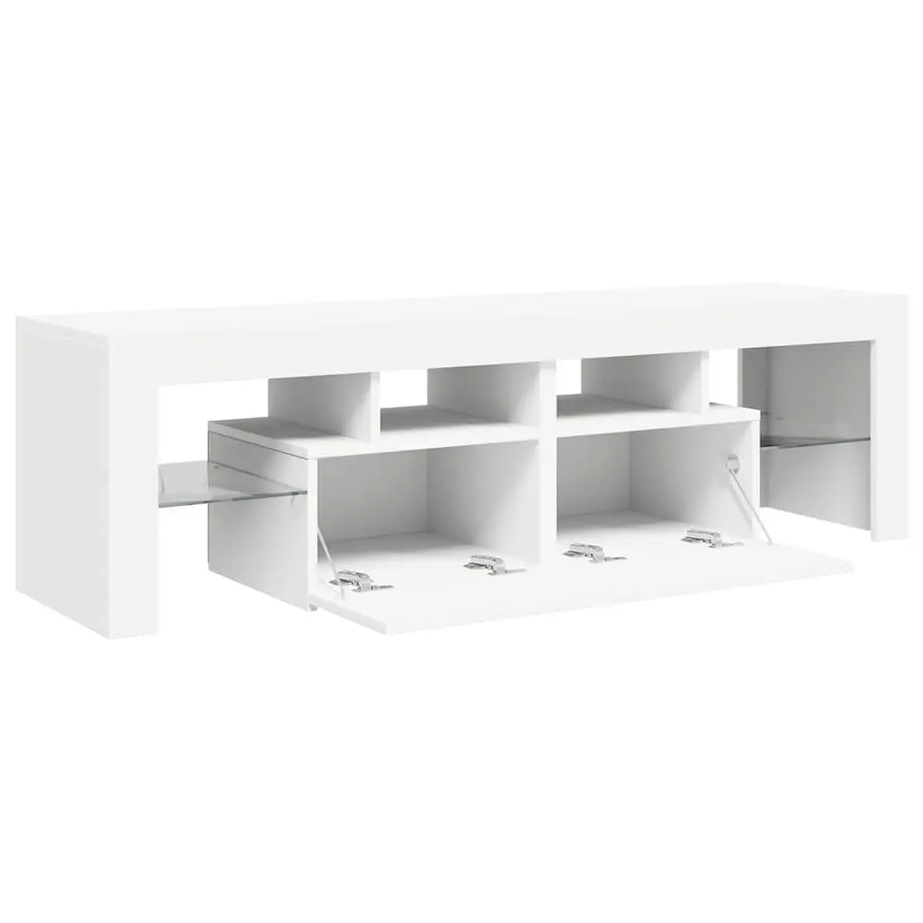 TV Cabinet with RGB LED Lights Modern Media Stand Storage Unit White 140cm