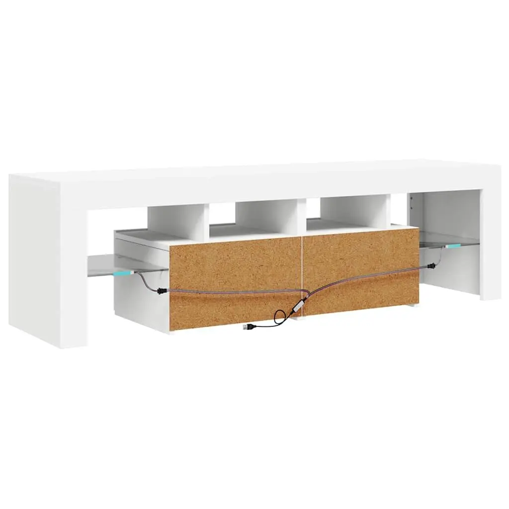 TV Cabinet with RGB LED Lights Modern Media Stand Storage Unit White 140cm