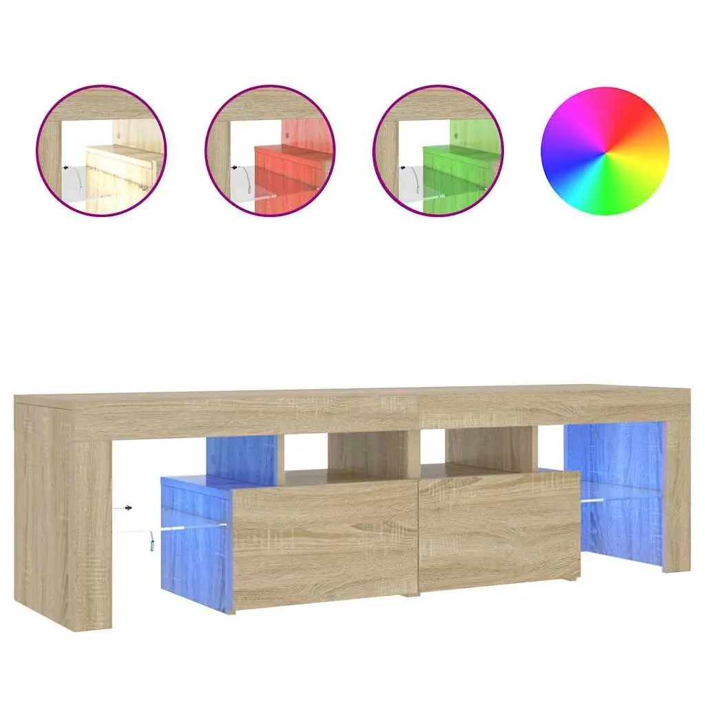 TV Cabinet with RGB LED Lights Brown Engineered Wood Media Stand Storage Unit
