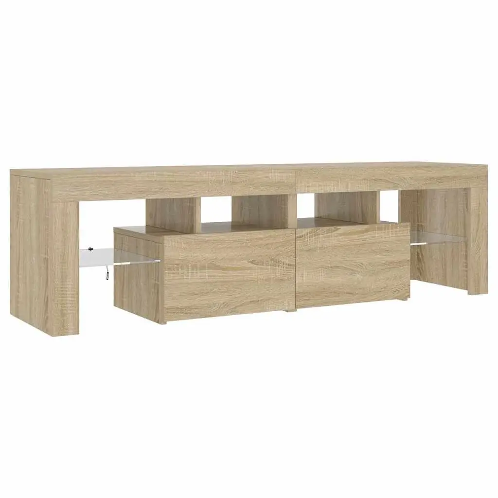 TV Cabinet with RGB LED Lights Brown Engineered Wood Media Stand Storage Unit