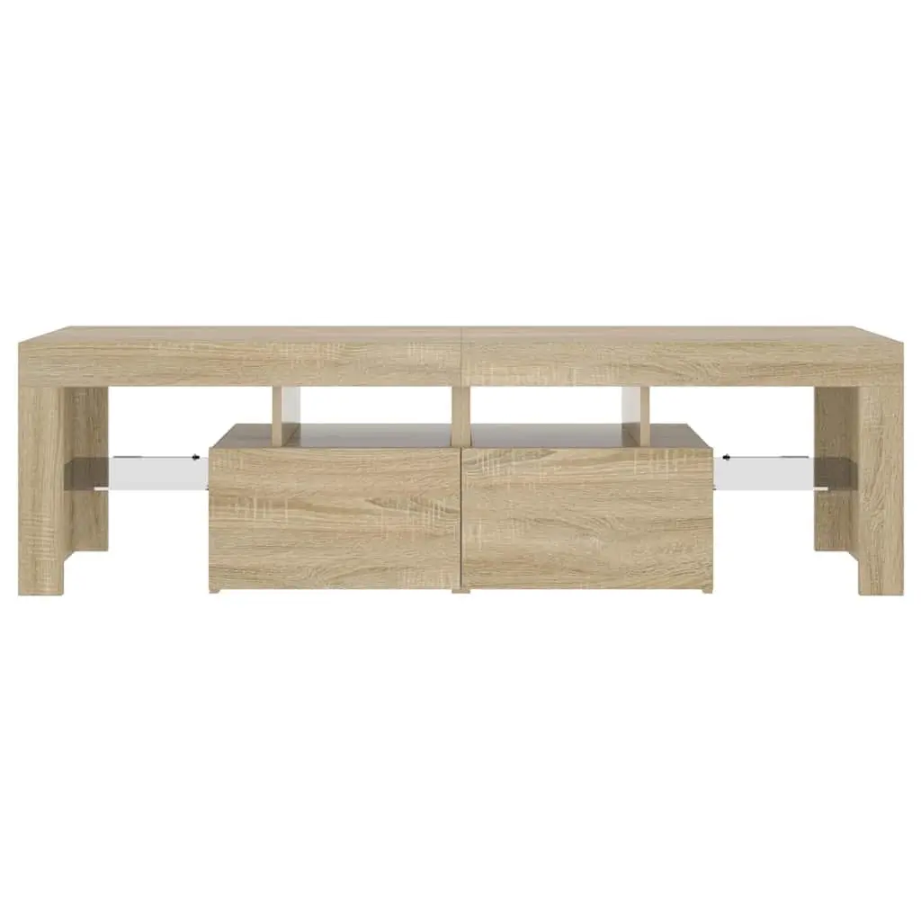 TV Cabinet with RGB LED Lights Brown Engineered Wood Media Stand Storage Unit