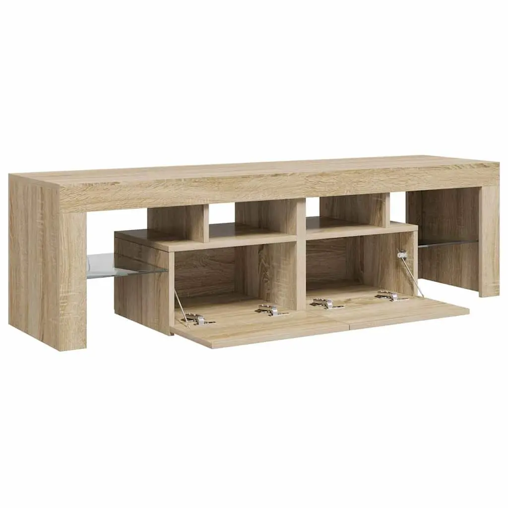 TV Cabinet with RGB LED Lights Brown Engineered Wood Media Stand Storage Unit