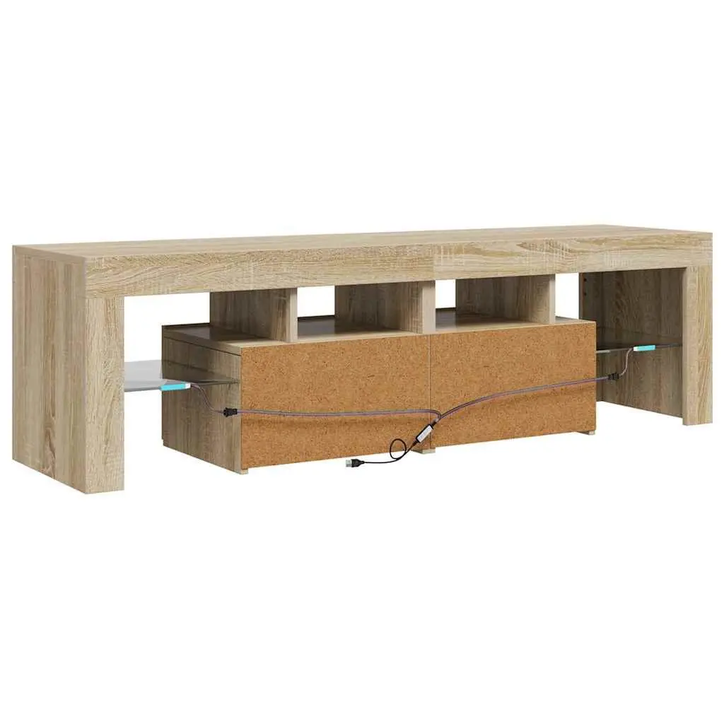 TV Cabinet with RGB LED Lights Brown Engineered Wood Media Stand Storage Unit
