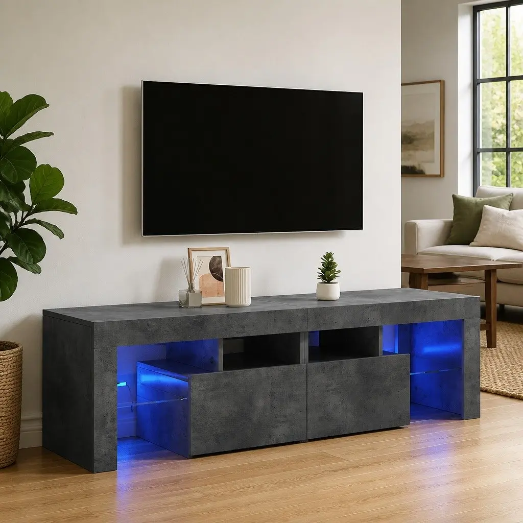 TV Cabinet Engineered Wood Concrete Grey 140x36.5x40cm with RGB LED Lights