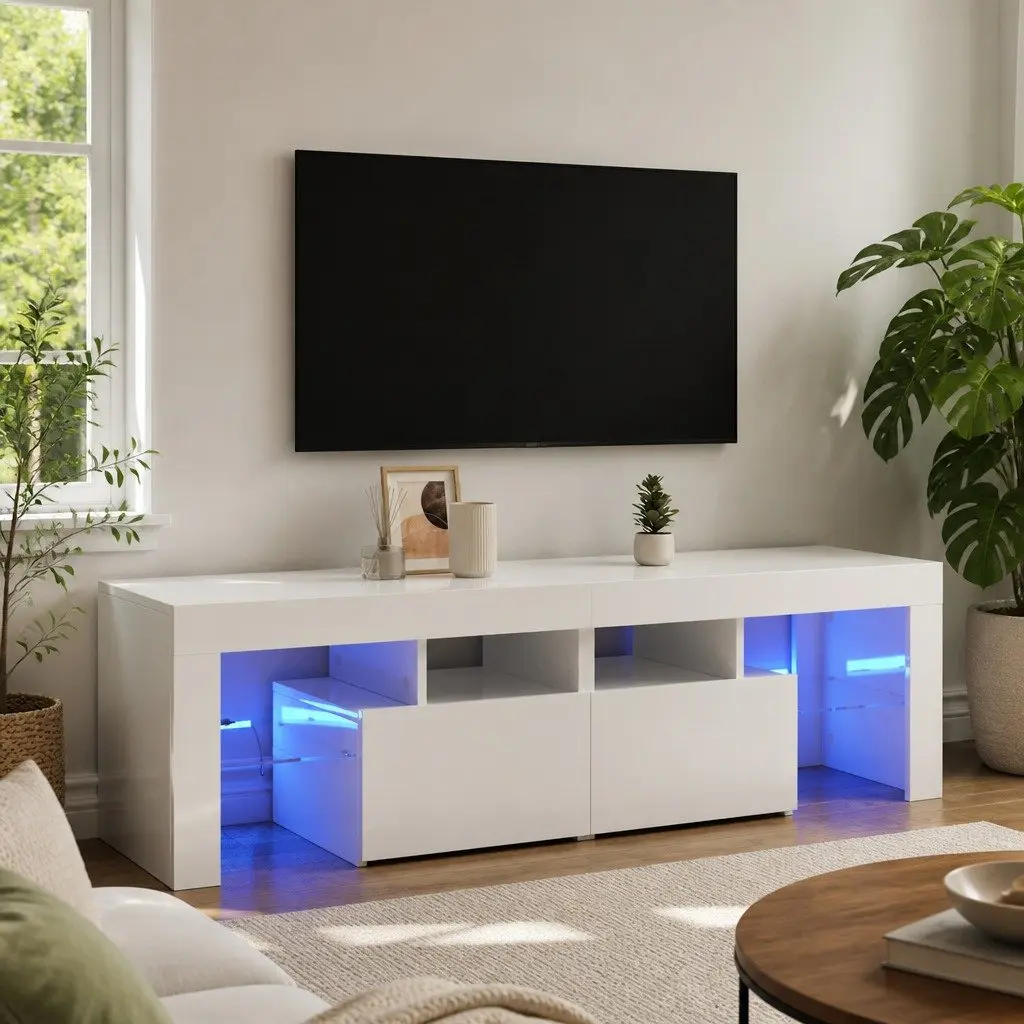 TV Cabinet with Storage and LED Lighting