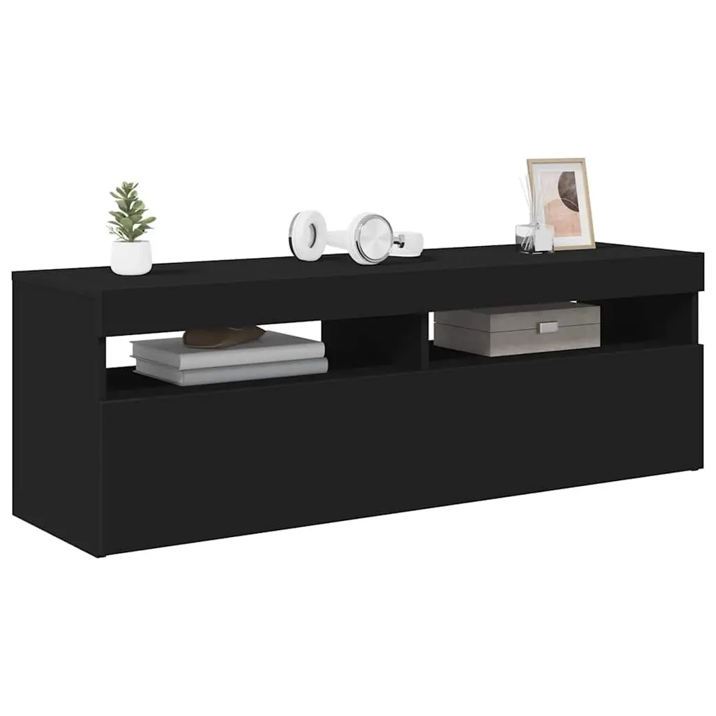 RGB LED Media Stand TV Cabinet Black Entertainment Unit 120x35x40cm