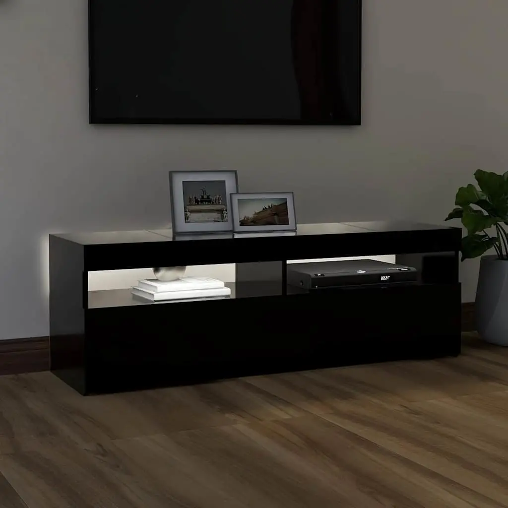RGB LED Media Stand TV Cabinet Black Entertainment Unit 120x35x40cm