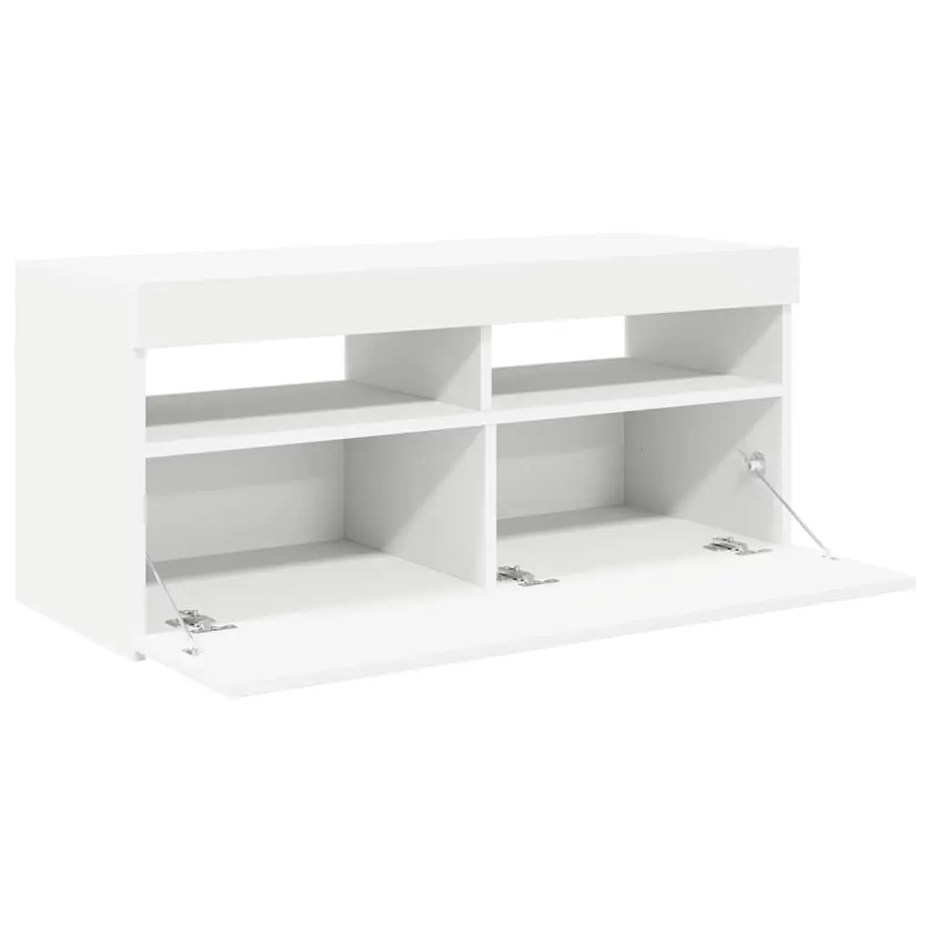 White TV Cabinet with LED Lights for Media Storage