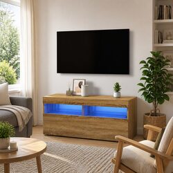 Practical Brown TV Cabinet with RGB LED Lights for Home Use