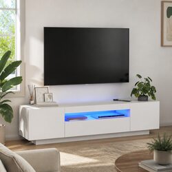 Practical White TV Cabinet with Floating Shelves for Home Use