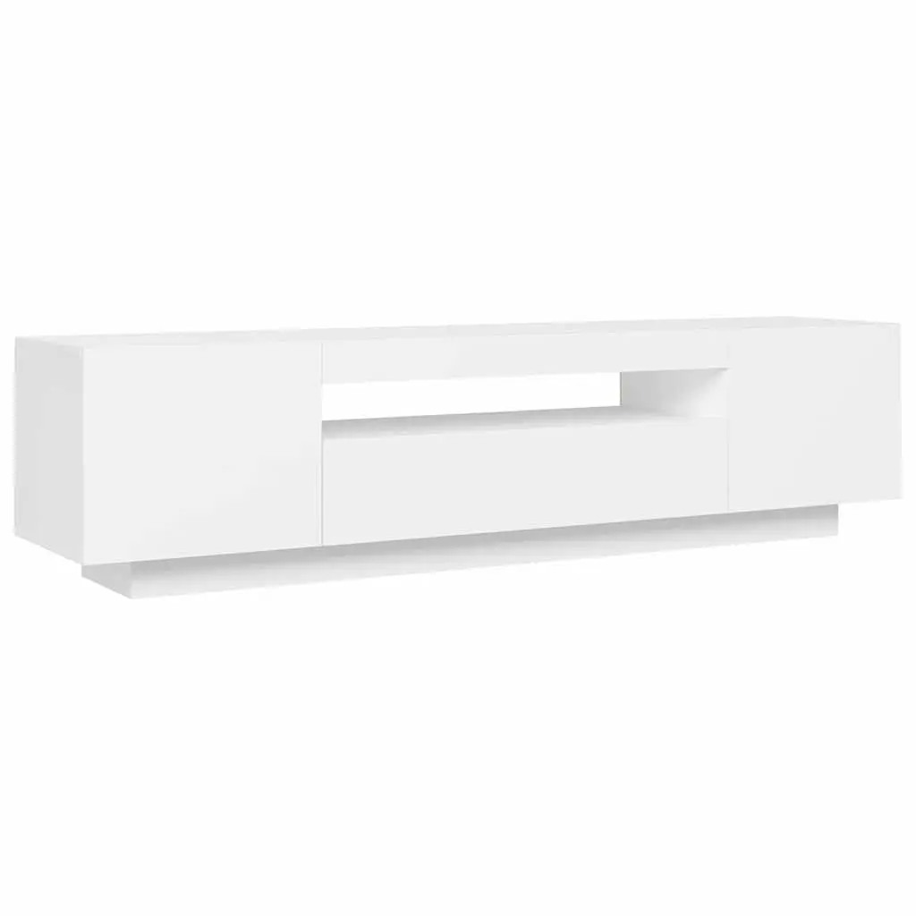TV Cabinet Engineered Wood 160cm White with LED Lights