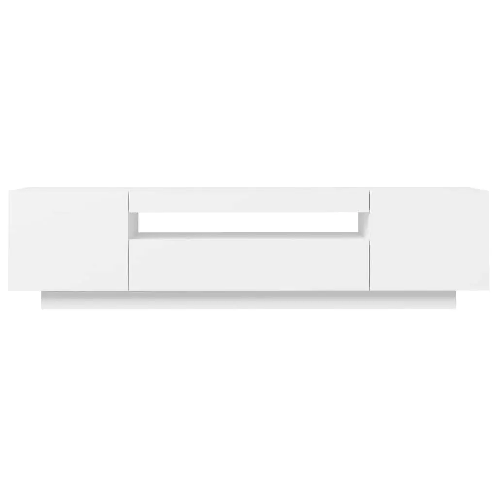 TV Cabinet Engineered Wood 160cm White with LED Lights