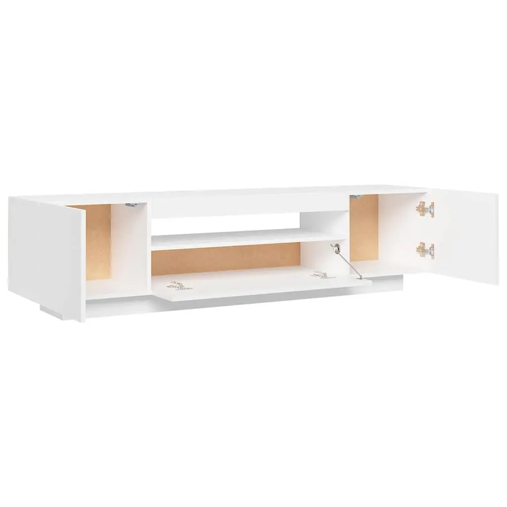 TV Cabinet Engineered Wood 160cm White with LED Lights