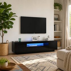Functional Black Media Stand with LED Lighting