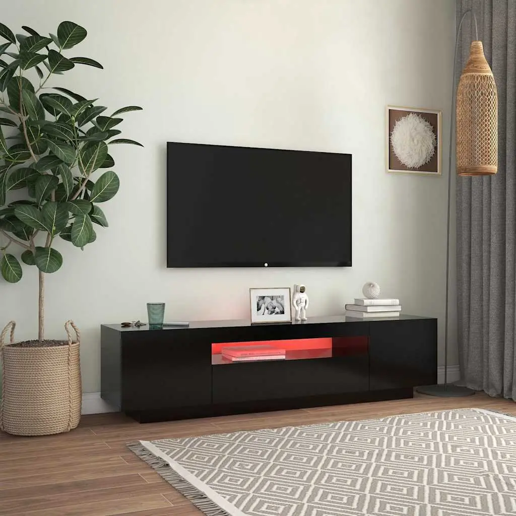 TV Cabinet with RGB LED Lights Black Media Stand Storage Unit 160x35x40cm