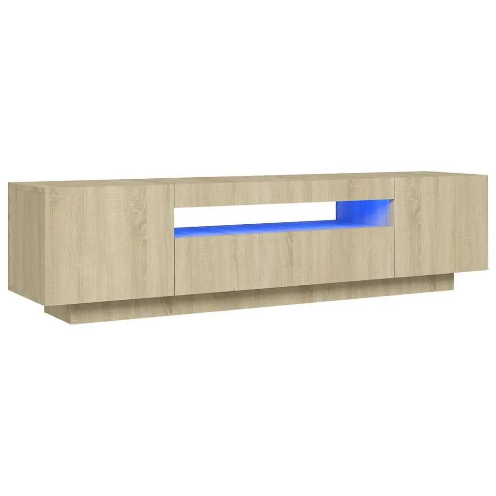 TV Cabinet Brown Sonoma Oak RGB LED Lights Media Storage Unit 160x35x40cm