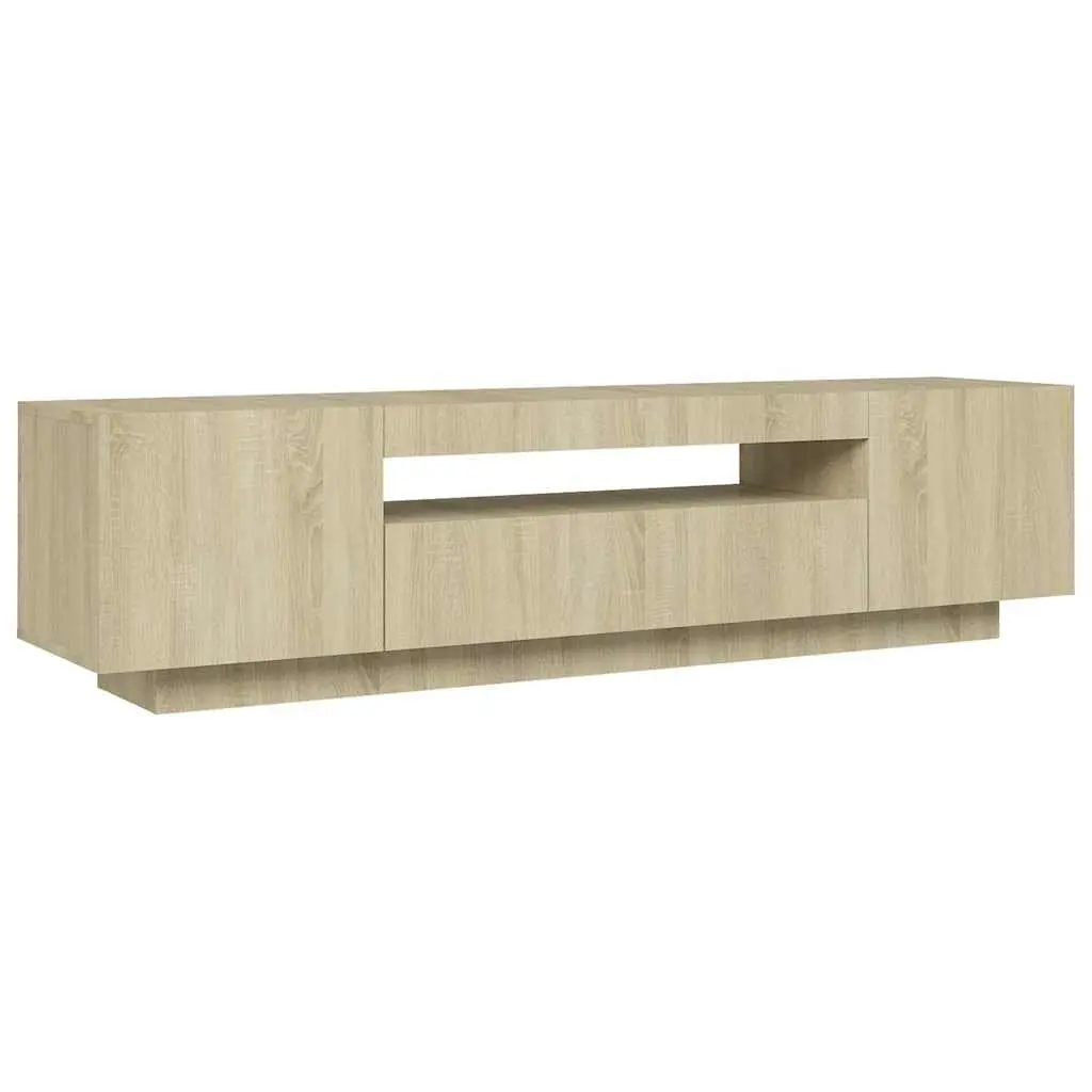 TV Cabinet Brown Sonoma Oak RGB LED Lights Media Storage Unit 160x35x40cm