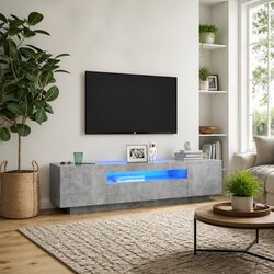 Functional Grey TV Cabinet with RGB LED Lights for Home Use