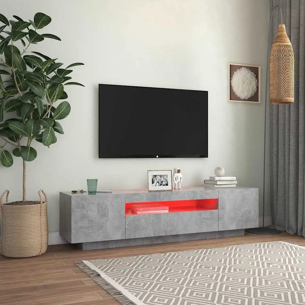 Grey TV Cabinet with RGB LED Lights for Home Use