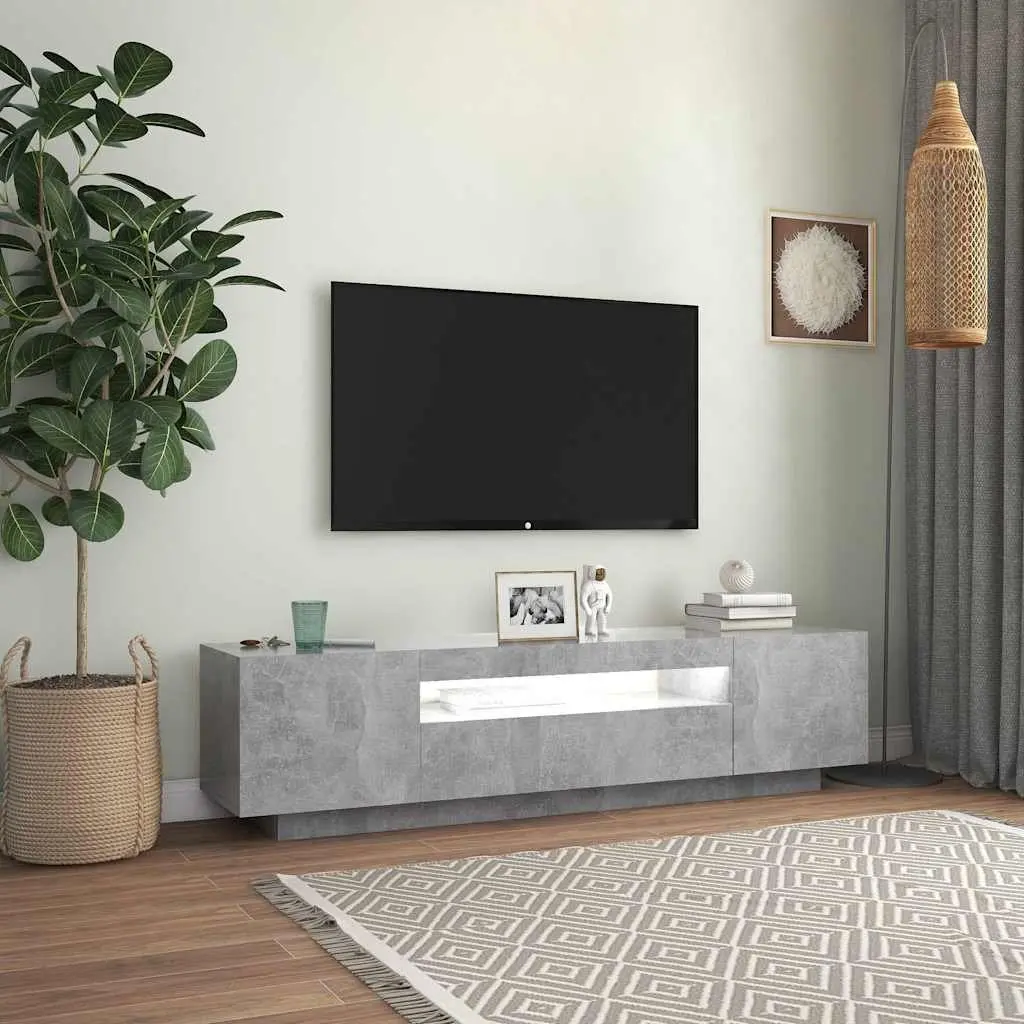 Grey TV Cabinet with RGB LED Lights for Home Use