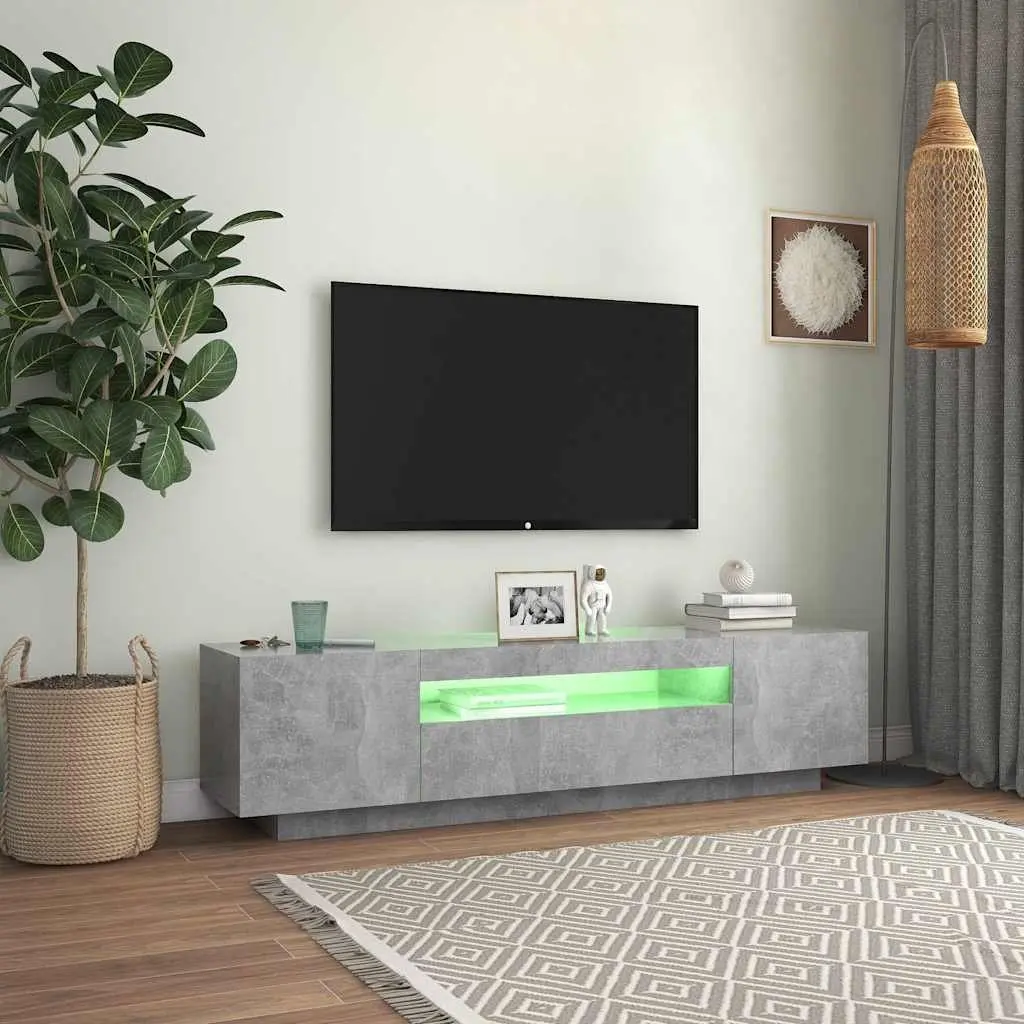 Grey TV Cabinet with RGB LED Lights for Home Use