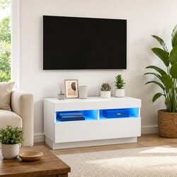 Functional White TV Cabinet with RGB Lighting 80x35x40cm