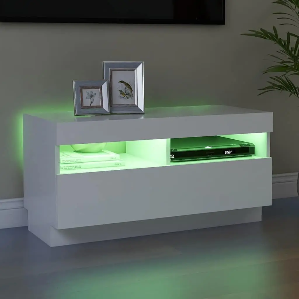 White TV Cabinet with RGB Lighting 80x35x40cm