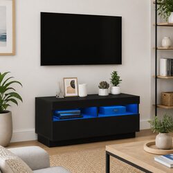 TV Cabinet with RGB LED Lights Black Media Stand HiFi Storage Unit 80x35x40cm