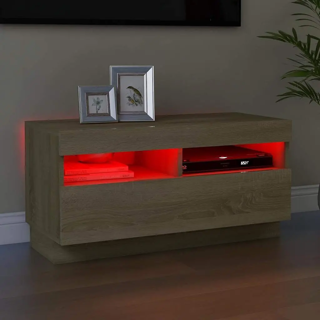 TV Cabinet Wooden Brown 80 x 35 x 40 cm with RGB LED Lights