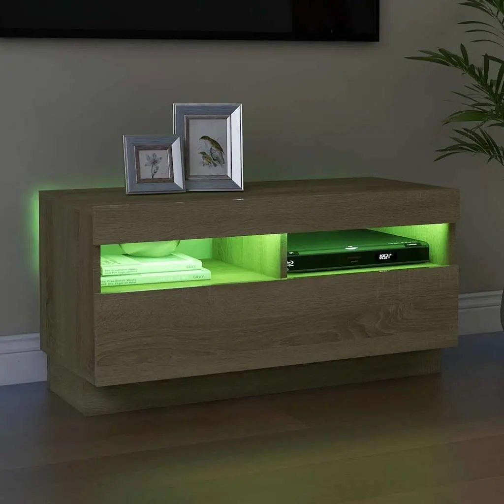 TV Cabinet Wooden Brown 80 x 35 x 40 cm with RGB LED Lights